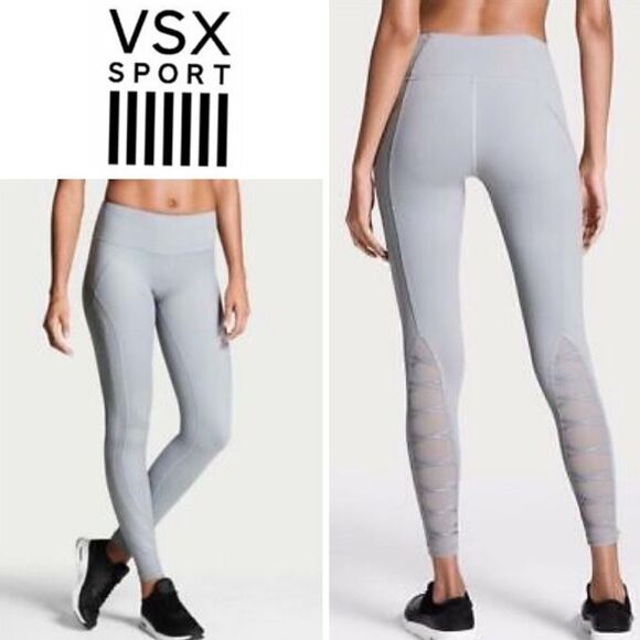Victoria's Secret VSX Sport Knockout Tight Legging Gray Mesh Lace Up - Picture 1 of 11